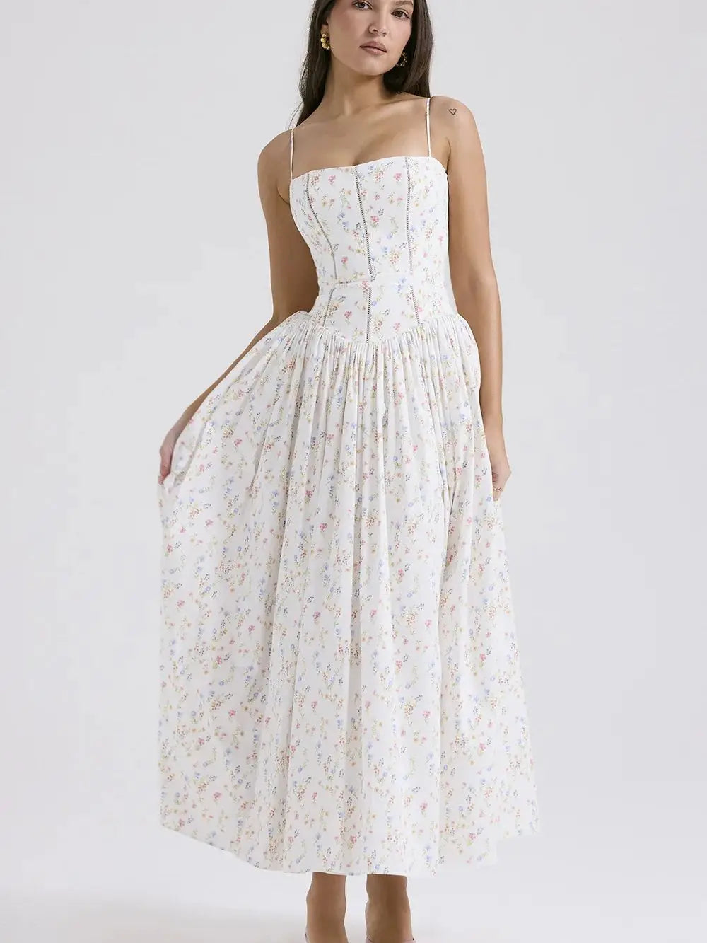 Corset Detail Spaghetti Strap Knotted Long Dress Women Frenchy Flowy Dress White Women Dress Dress Summer Beach Female