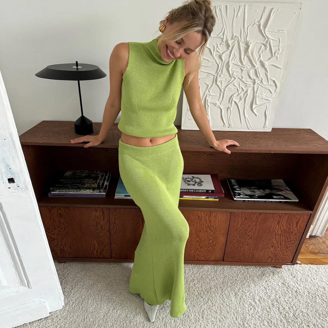 Tossy Elegant Knitwear 2 Piece-Set Long Dress Female Ribbed Sweater Pullover And Loose Patchwork Maxi Skirt Sets Ladies Outfits