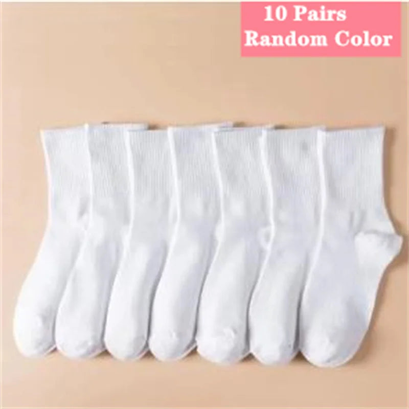 1/5/10 Pairs women's and men's white sock, mid length socks, Korean version socks, striped autumn and winter casual sports sock