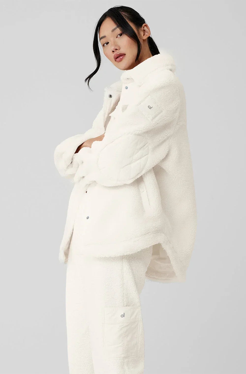 AL Coat for women Plush jacket Lapel shirt style Loose Casual White Fashion Coat Plush Medium long styles Pockets Jacket New