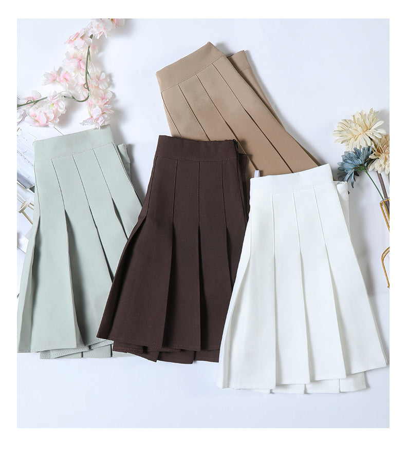 Women's Skirt With Shorts Spring Korea Style Clothes Brown A Line High Waist Y2k Mini saias Summer Black Pleated Skirt For Girls