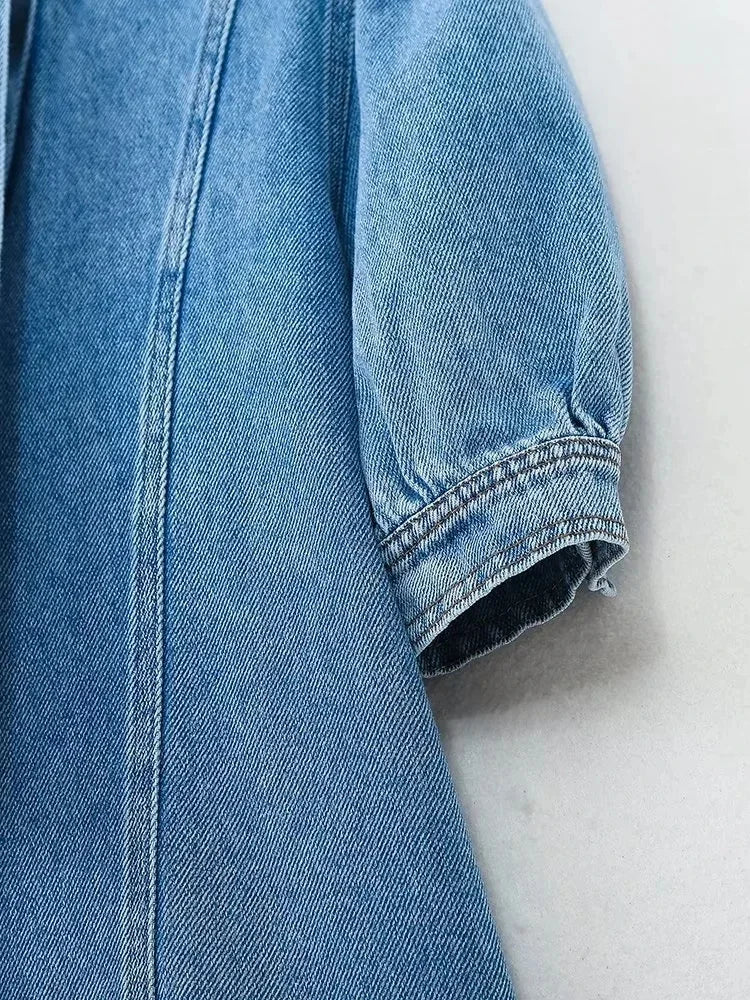 2025 Women Blouse Fashion New Bowtie Neckline Denim Shirt Casual Loose Fitting Long Sleeves Woman Blouses And Shirts Top