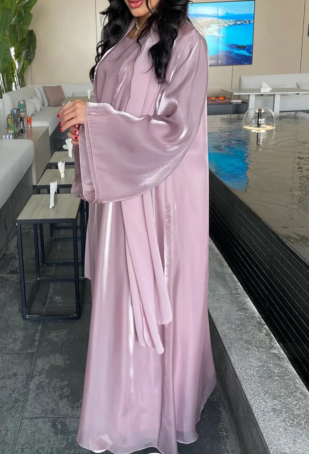 Women Eid Muslim Sets 2 Piece Dress Shiny Satin Dubai Abayas Kebaya Jalabiya Turkey Kaftan Ramadan Islam Clothing Robe Vestidos