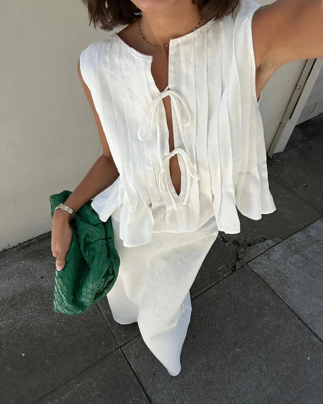 Women's Ruffled Lace Up Suit Blouse Long Skirt High Street Suit Solid Color Skirt 2 Piece High Street Suit 2024 New Suit