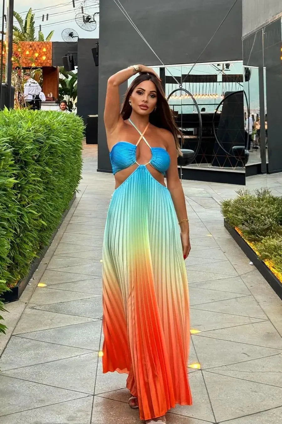 2024 Summer Fashion Women Long Dress Sexy Halter Neck Dress Sleeveless Hanging Trint Comfortable Party Club Women Streetwear