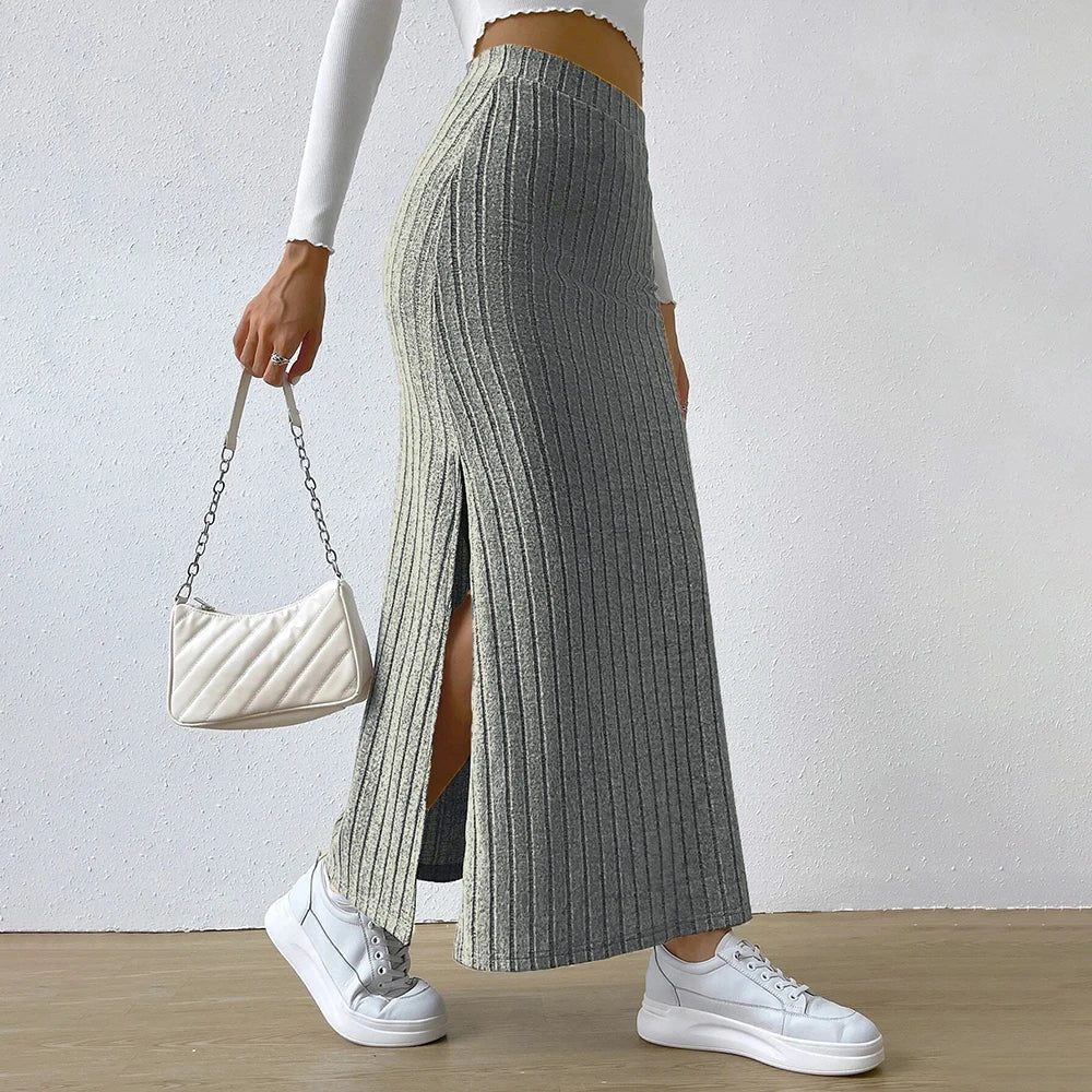 Women Skirt 2024 Spring Summer Korean High Waisted Elastic Slim Hip Knitted Sexy Bodycon Midi Skirt Female Clothing M L XL XXL