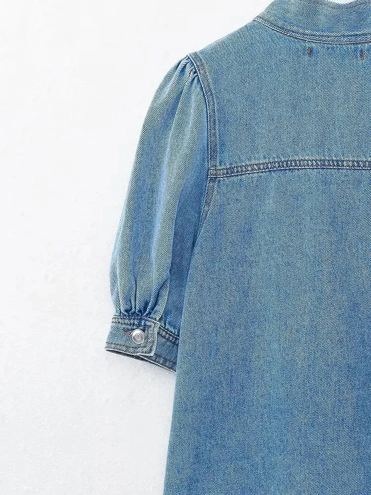 2025 Women Blouse Fashion New Bowtie Neckline Denim Shirt Casual Loose Fitting Long Sleeves Woman Blouses And Shirts Top