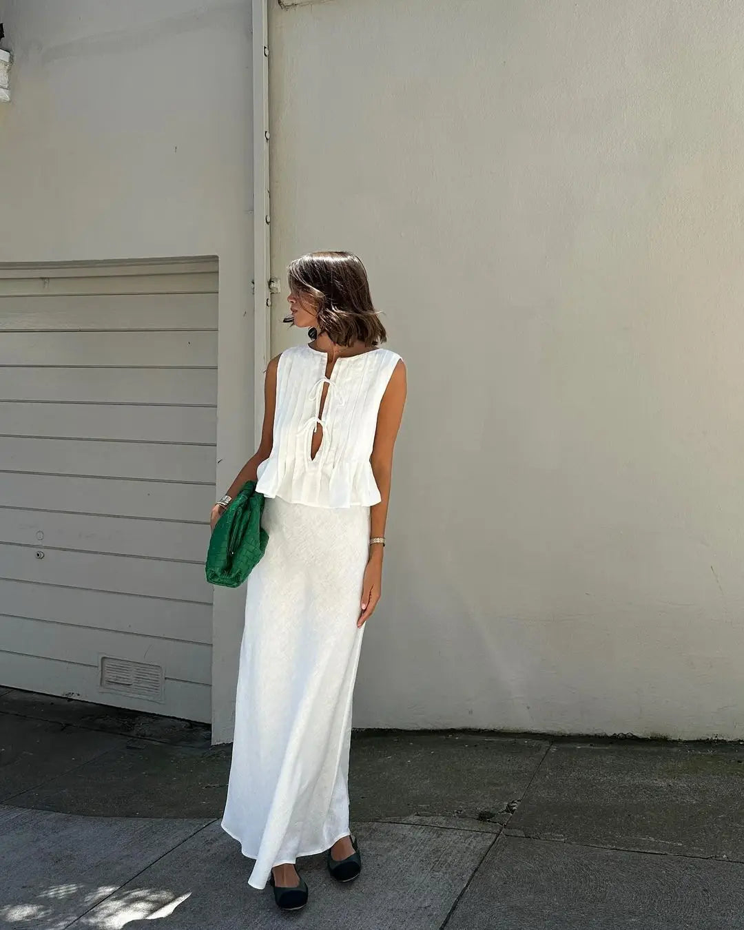 Women's Ruffled Lace Up Suit Blouse Long Skirt High Street Suit Solid Color Skirt 2 Piece High Street Suit 2024 New Suit