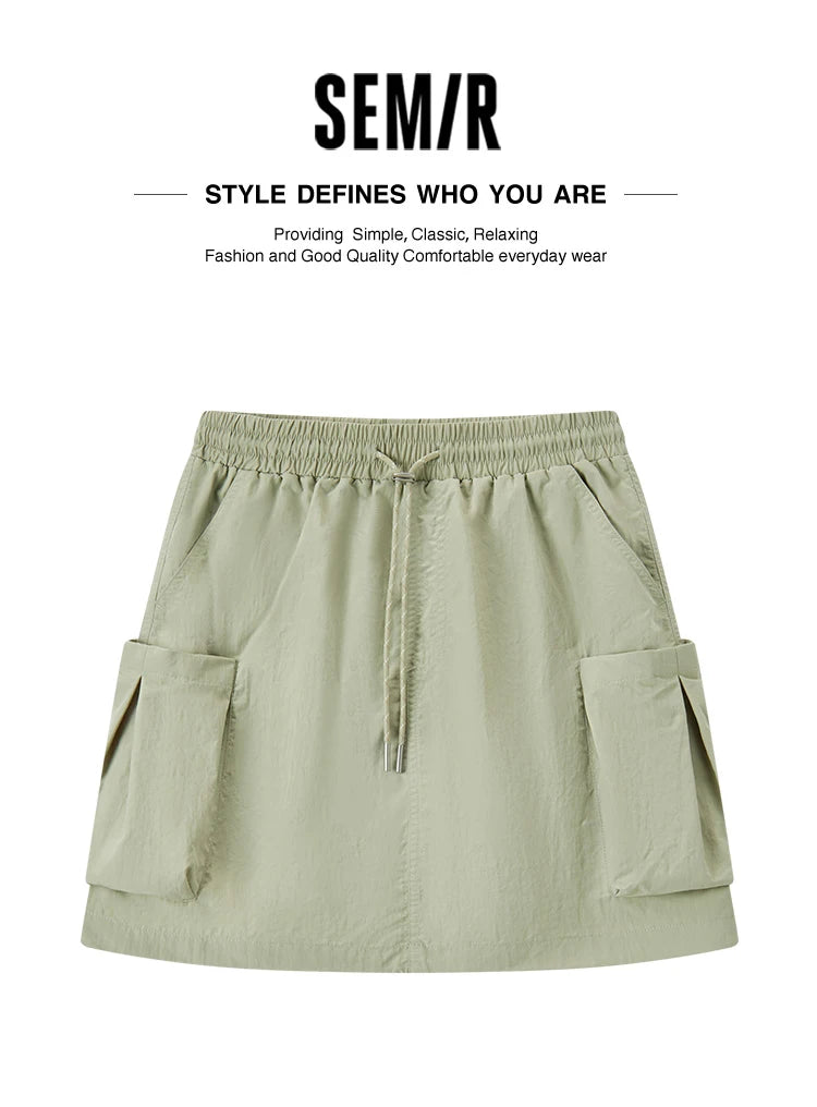Semir Skirt Women Simple Workwear Style 2025 Summer New Elastic Waist A-Line Skirt with Textured Fabric