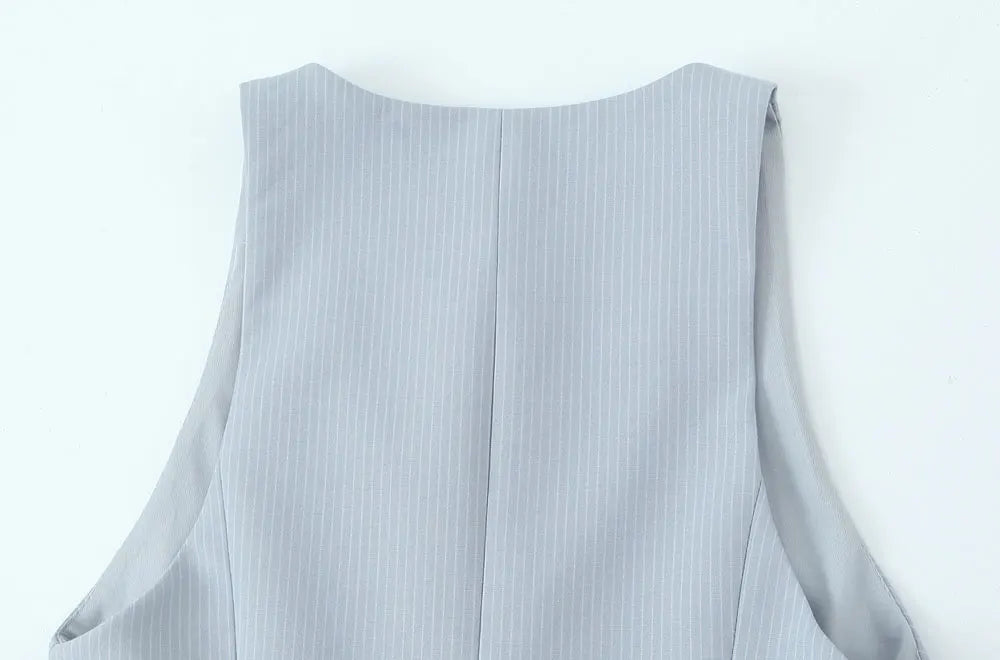 TRZA Women's Fashion Striped Patchwork Vest Sleeveless V-Neck Waistcoat Chic Outerwear Front Button Chic Vest Tops