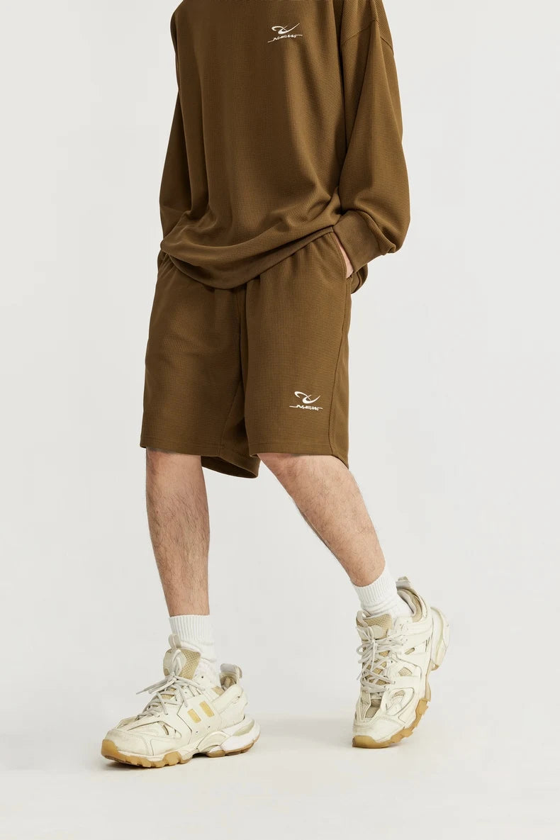 INFLATION Spring Oversized Tracksuit Sportswear Unisex Pique Fabric Embroidery Long Sleeve Tees and Shorts Set