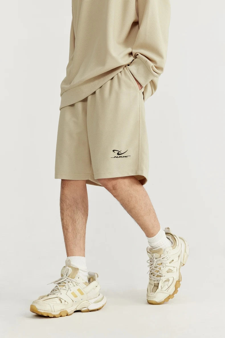 INFLATION Spring Oversized Tracksuit Sportswear Unisex Pique Fabric Embroidery Long Sleeve Tees and Shorts Set