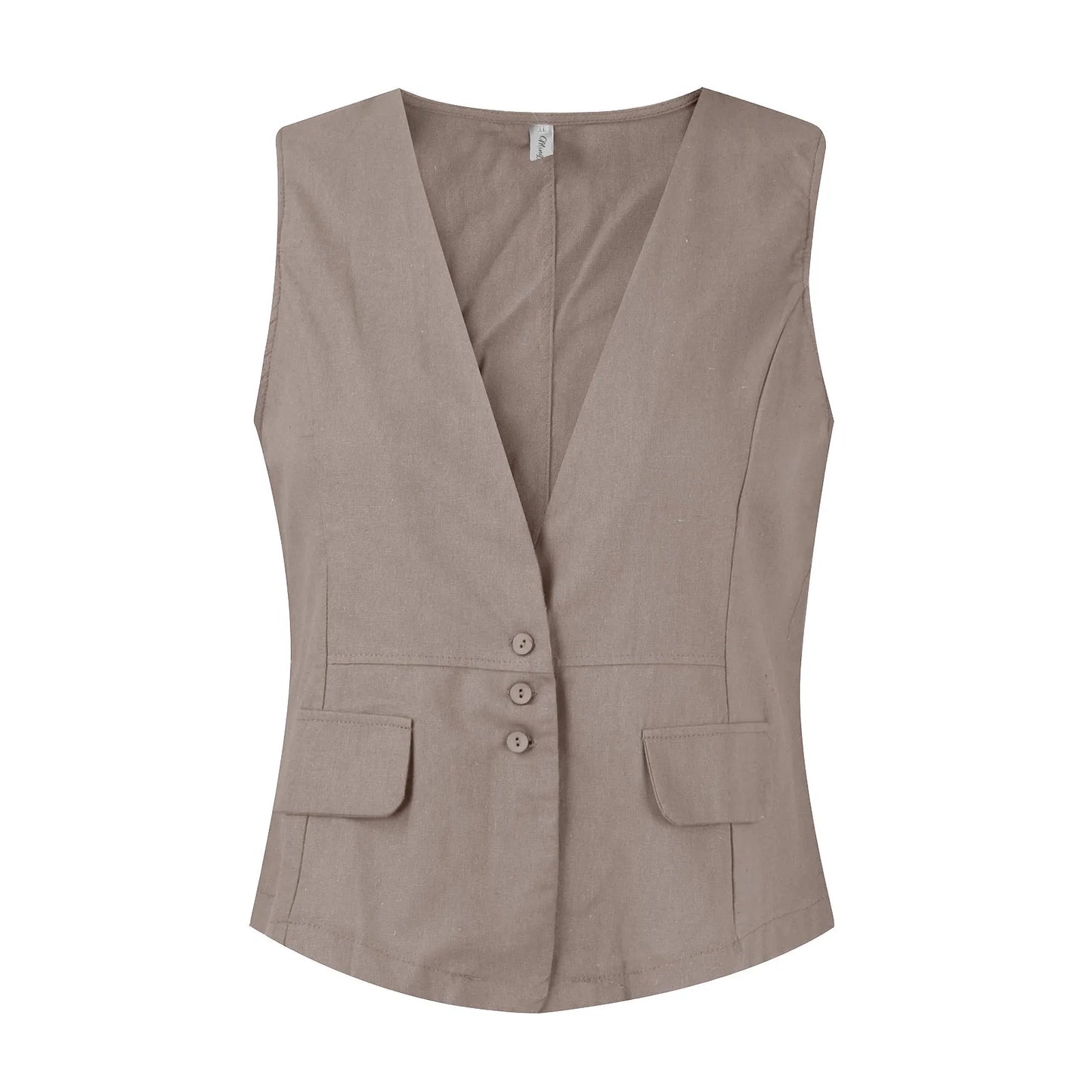 Vintage Vest Summer Top Deep V-Neck Solid Waistcoat Casual Sleeveless Tank Tops Cotton Linen Thin Outerwear Vest Coat Women