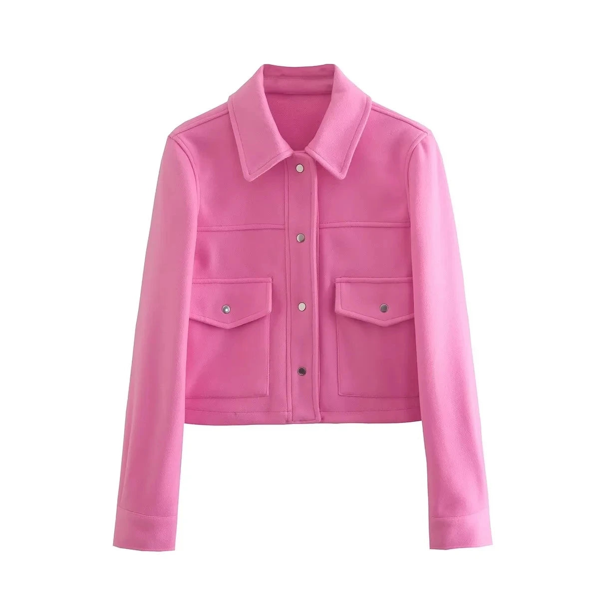 TRAFZA Jackets For Womens Autumn Fashion Solid Front Pockets Button Long Sleeve Jacket Elegant Woman Casual Outerwear Coat