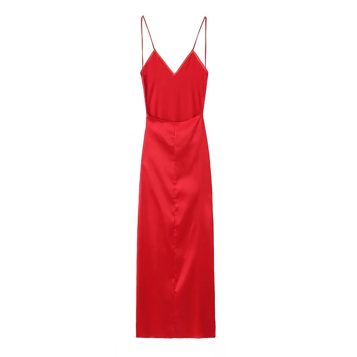 2024 Women's New Chic Fashion Temperament Satin Thin Shoulder Strap Underwear Slim Long Dress Retro Backless Women's Dress Mujer