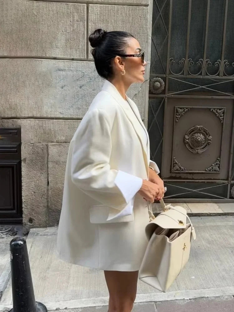 Elegant Blazer Coat For Women Fashion Pockets Lapel Oversized Suit Jackets 2025 New Autumn Office Lady Casual Loose Outerwear