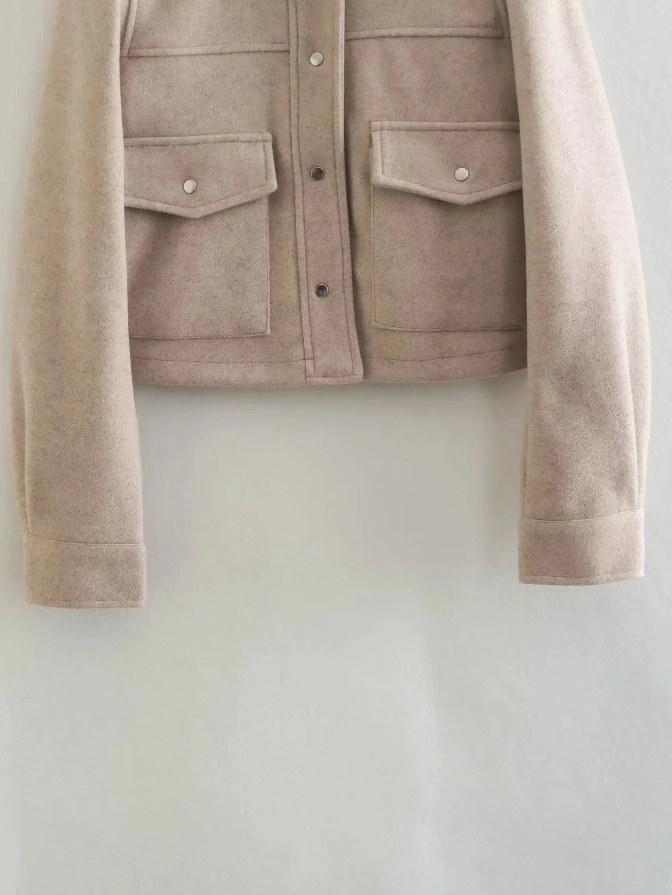 TRAFZA Jackets For Womens Autumn Fashion Solid Front Pockets Button Long Sleeve Jacket Elegant Woman Casual Outerwear Coat