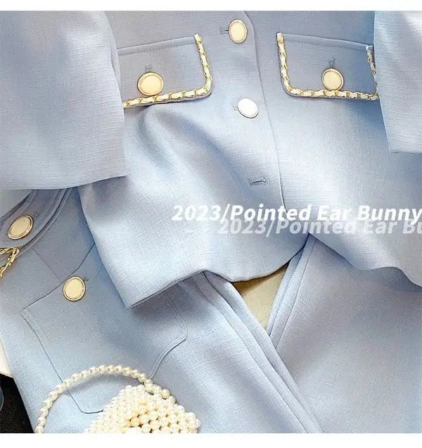 Suits for Women Tracksuit Two Piece Set V Neck Short Sleeve Coat Ropa Club Wide Leg Tailored Trousers Casual Pants Sets
