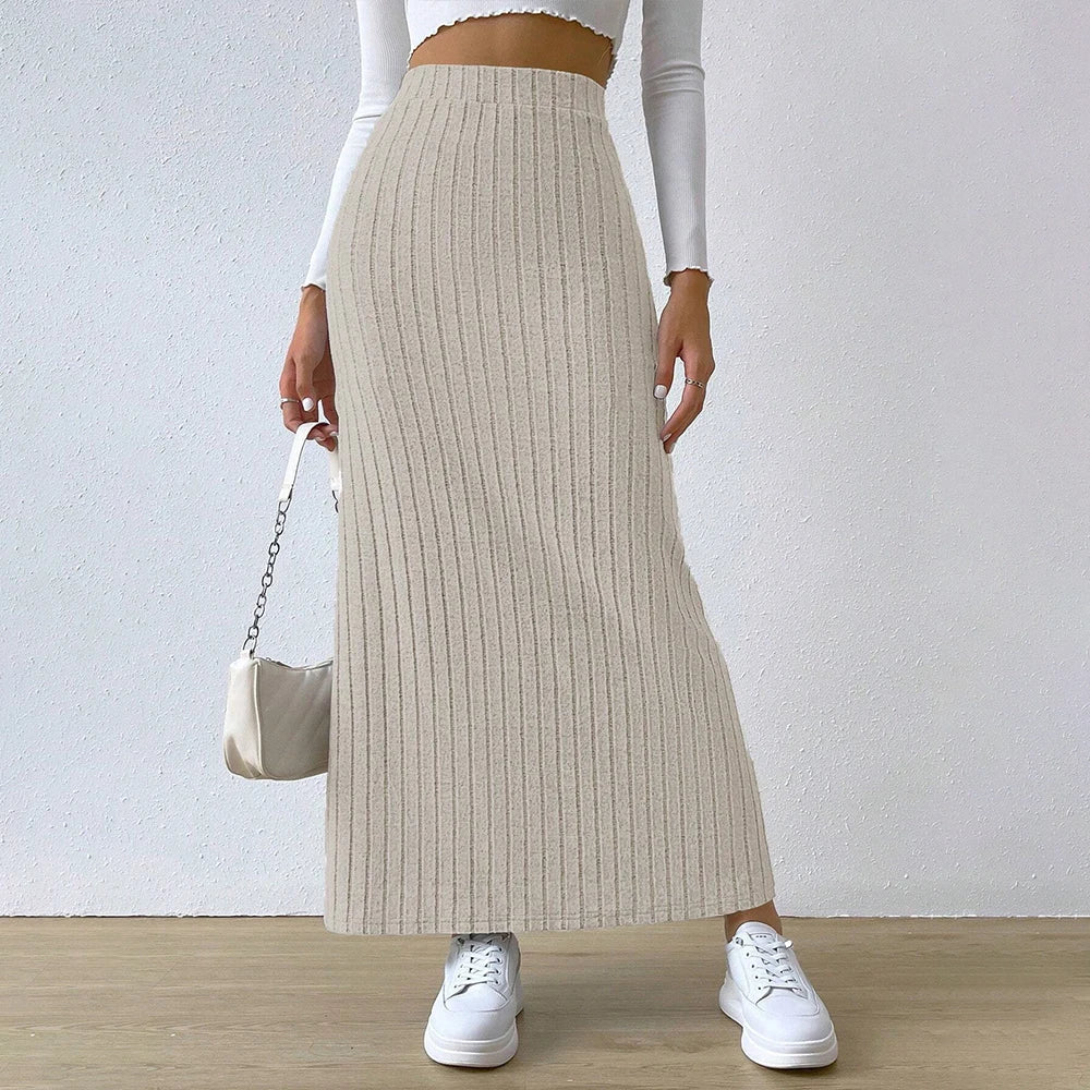 Women Skirt 2024 Spring Summer Korean High Waisted Elastic Slim Hip Knitted Sexy Bodycon Midi Skirt Female Clothing M L XL XXL