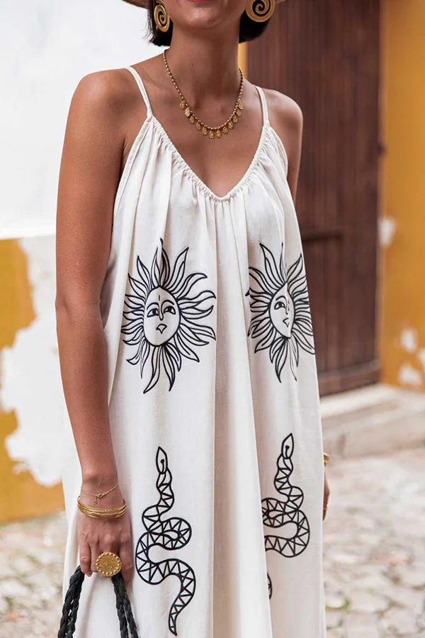Sexy Long Dress For Women New Sexy Backless V-neck Sleeveless Suspender Print Dress Vacation Large Size Loose Dress For Women