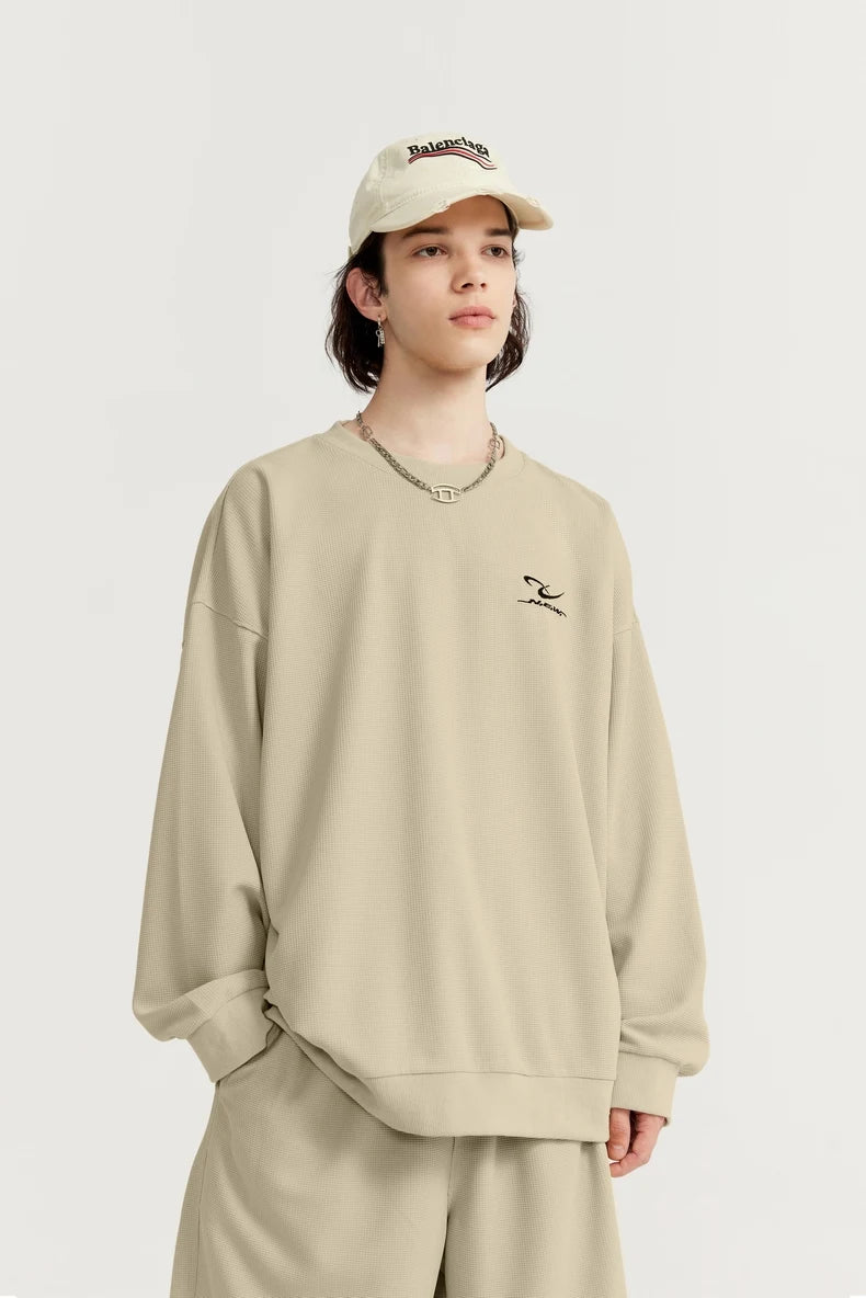 INFLATION Spring Oversized Tracksuit Sportswear Unisex Pique Fabric Embroidery Long Sleeve Tees and Shorts Set