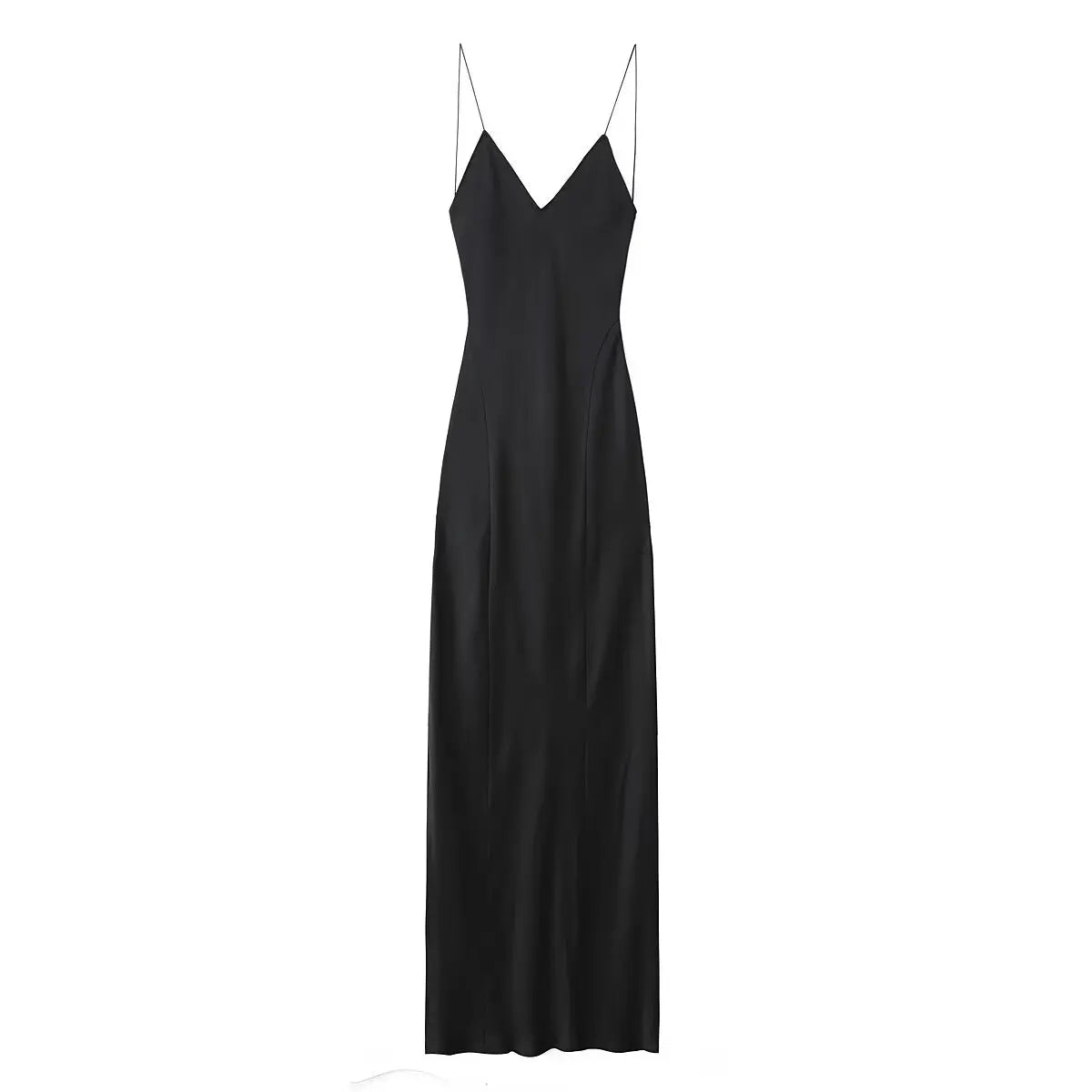 2024 Women's New Chic Fashion Temperament Satin Thin Shoulder Strap Underwear Slim Long Dress Retro Backless Women's Dress Mujer