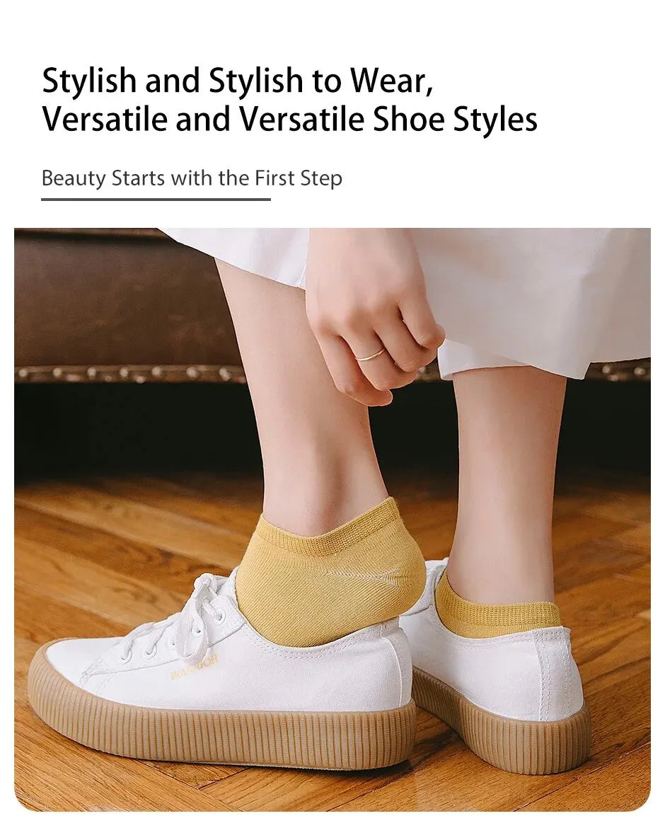 8 Pairs of Spring and Summer Four-season Women's Simple Fashionable and Sweet Morandi Solid Color Low Cut and Comfortable Socks