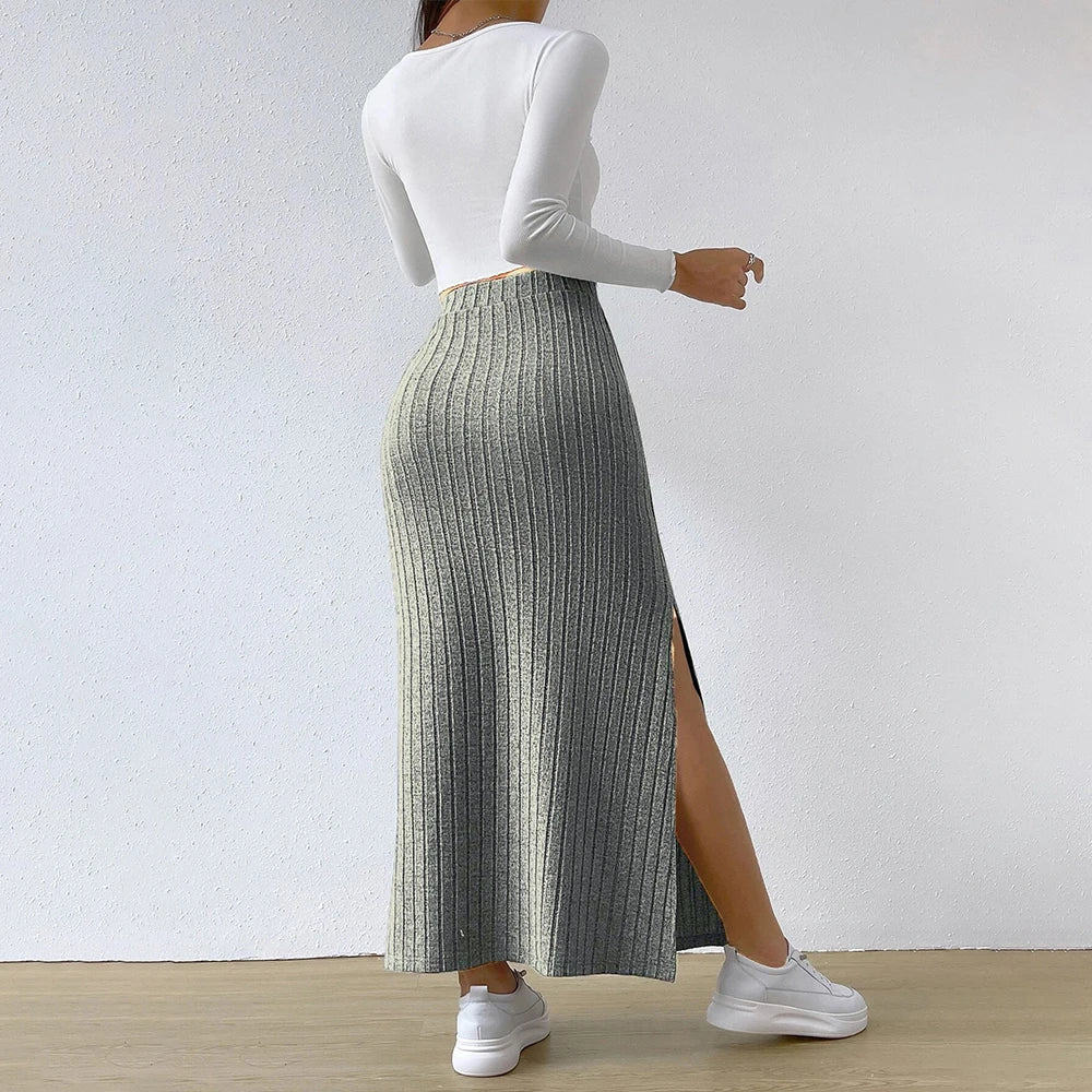 Women Skirt 2024 Spring Summer Korean High Waisted Elastic Slim Hip Knitted Sexy Bodycon Midi Skirt Female Clothing M L XL XXL