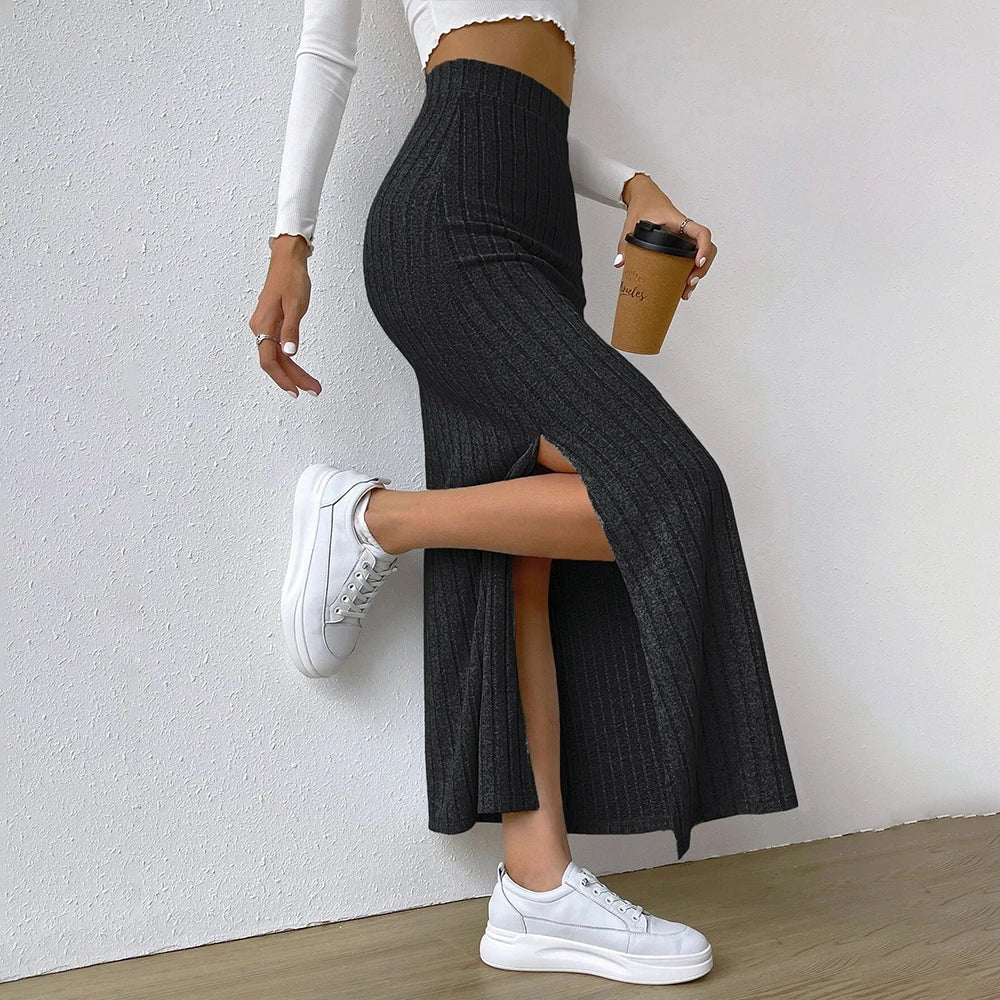 Women Skirt 2024 Spring Summer Korean High Waisted Elastic Slim Hip Knitted Sexy Bodycon Midi Skirt Female Clothing M L XL XXL