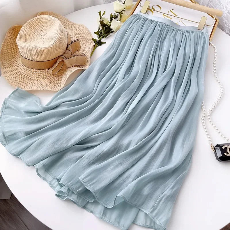 Skirts for Women Summer Pleated Temperament Half-body Skirt Slim Thin Section of The Long A-line Skirt Woman Clothing Streetwear