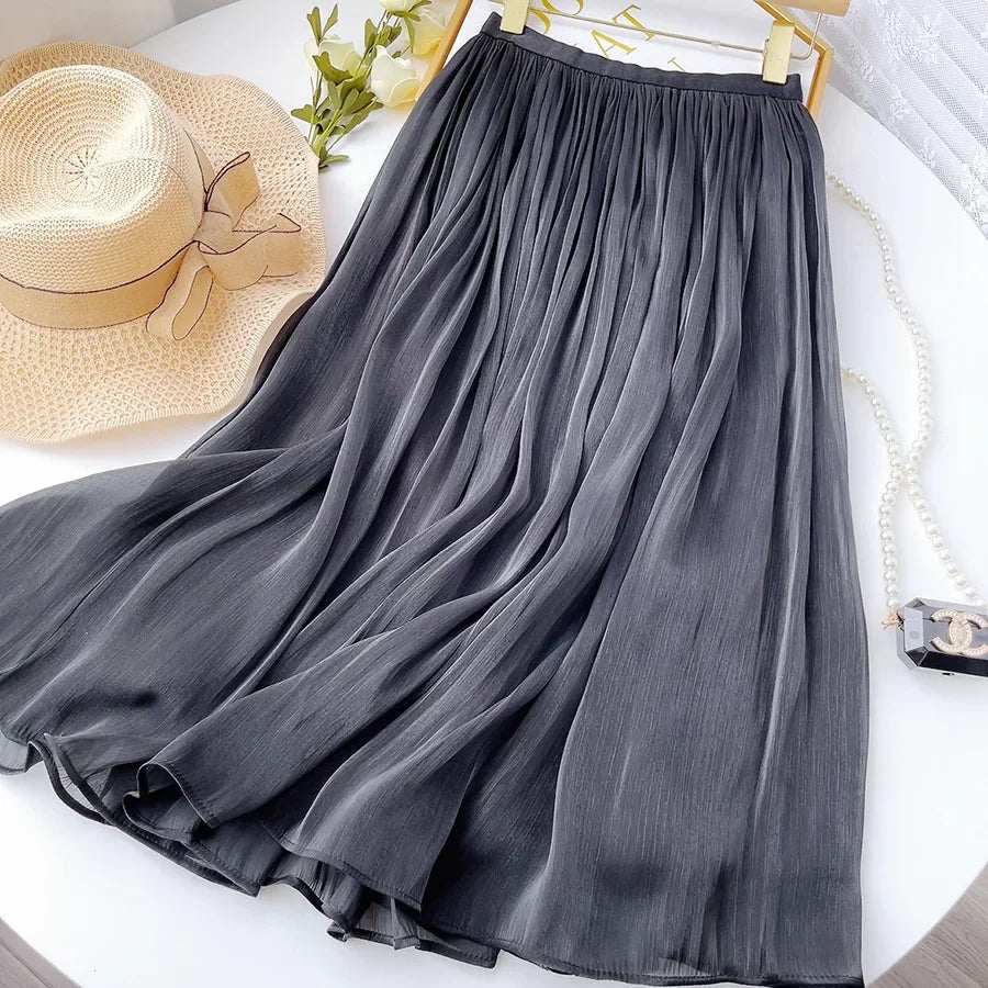 Skirts for Women Summer Pleated Temperament Half-body Skirt Slim Thin Section of The Long A-line Skirt Woman Clothing Streetwear