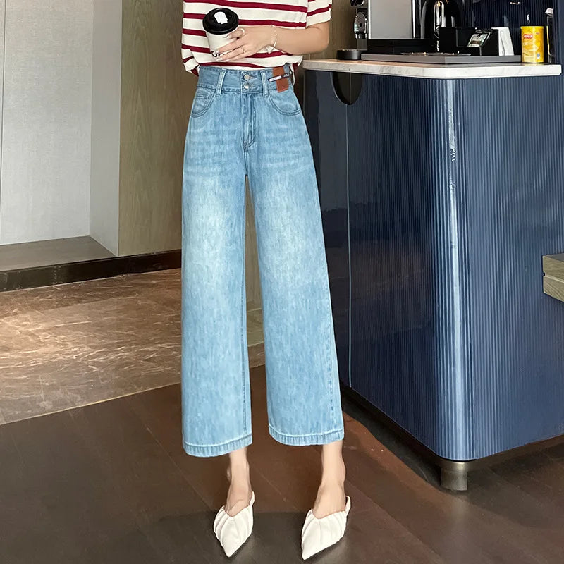 Jeans Female Spring and Summer New High-Waisted Straight Pants Small Wide-Legged Pants Summer Thin Section Nine Pants Casual
