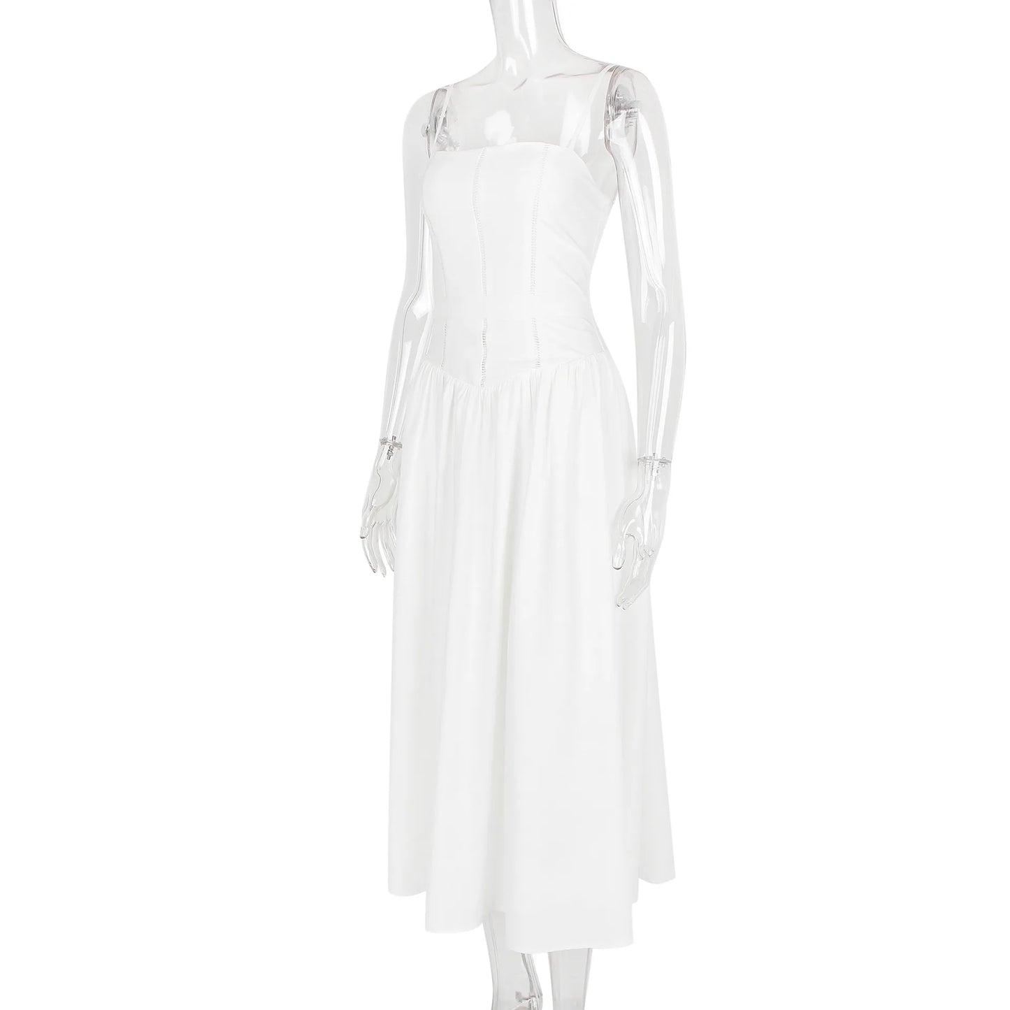 Corset Detail Spaghetti Strap Knotted Long Dress Women Frenchy Flowy Dress White Women Dress Dress Summer Beach Female