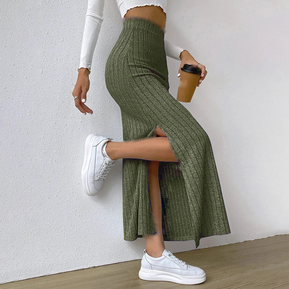 Women Skirt 2024 Spring Summer Korean High Waisted Elastic Slim Hip Knitted Sexy Bodycon Midi Skirt Female Clothing M L XL XXL