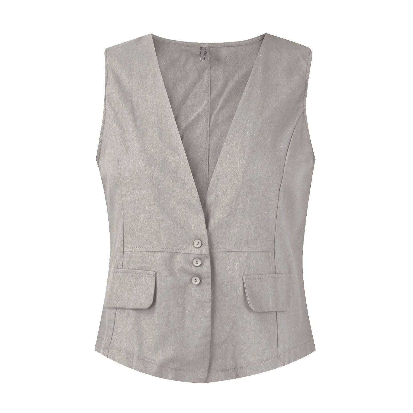 Vintage Vest Summer Top Deep V-Neck Solid Waistcoat Casual Sleeveless Tank Tops Cotton Linen Thin Outerwear Vest Coat Women