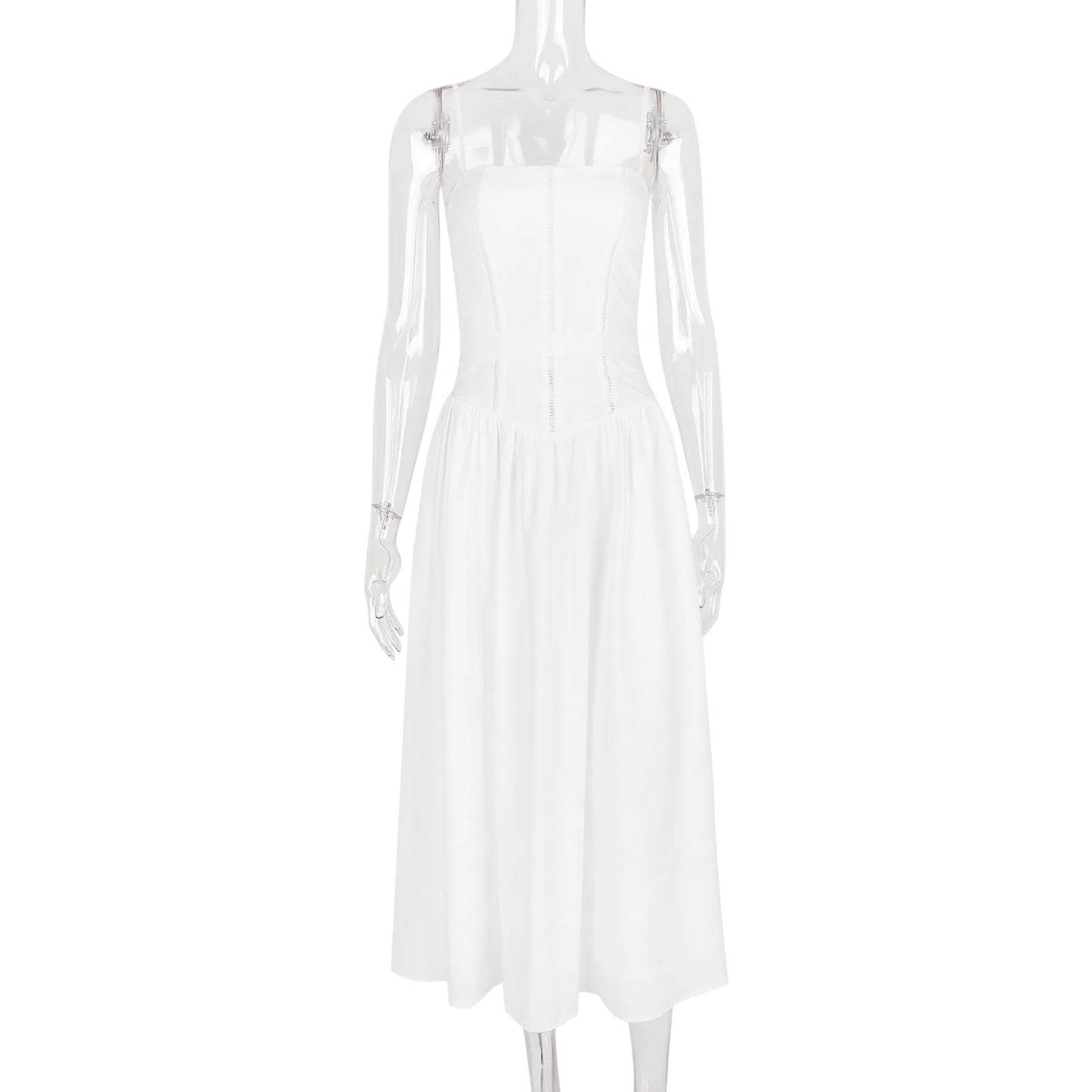 Corset Detail Spaghetti Strap Knotted Long Dress Women Frenchy Flowy Dress White Women Dress Dress Summer Beach Female