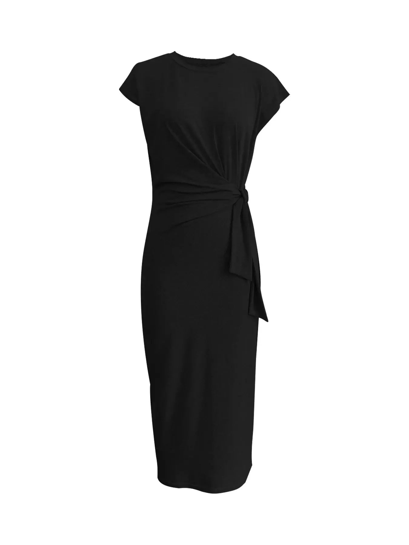 Elegant And Elegant Waist Lace Up Striped Round Neck Short Sleeve Long Dress Summer Party Bodycon Women's Dresses