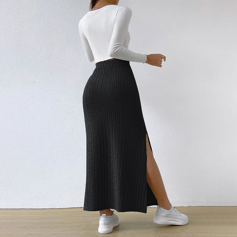 Women Skirt 2024 Spring Summer Korean High Waisted Elastic Slim Hip Knitted Sexy Bodycon Midi Skirt Female Clothing M L XL XXL