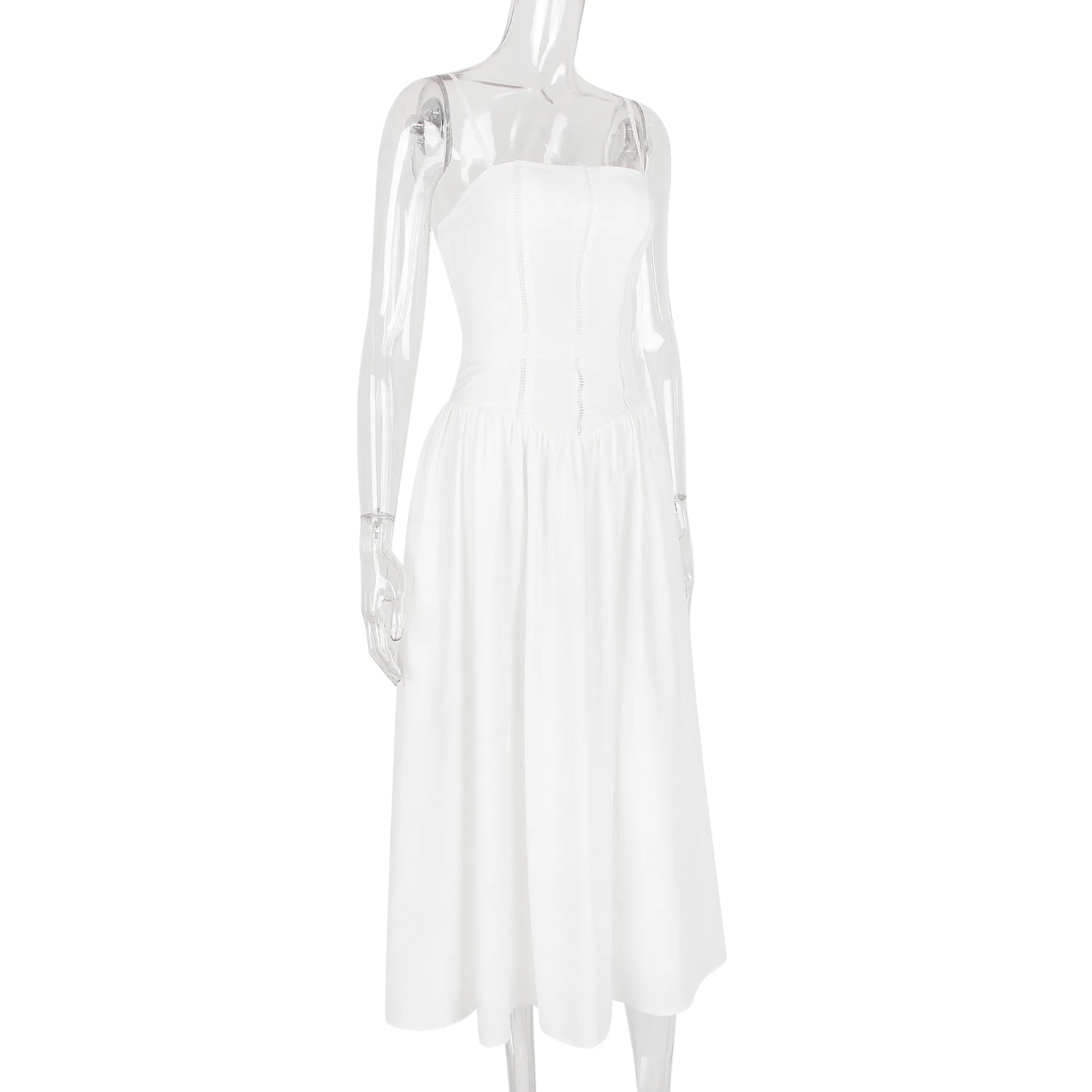 Corset Detail Spaghetti Strap Knotted Long Dress Women Frenchy Flowy Dress White Women Dress Dress Summer Beach Female