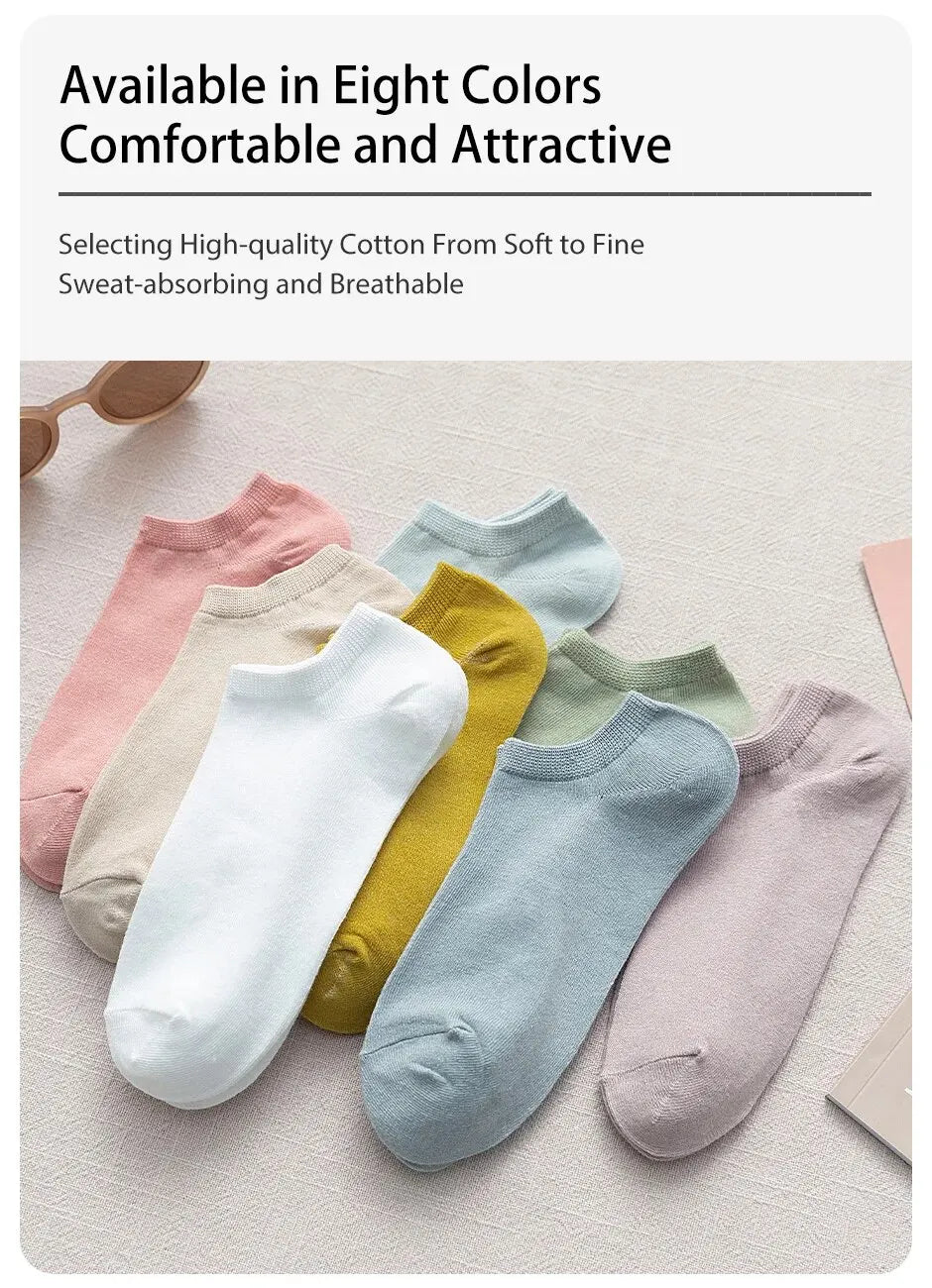 8 Pairs of Spring and Summer Four-season Women's Simple Fashionable and Sweet Morandi Solid Color Low Cut and Comfortable Socks