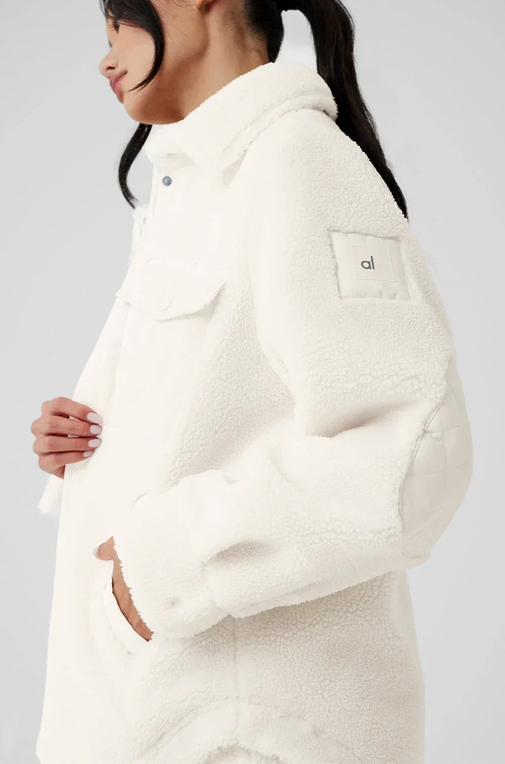 AL Coat for women Plush jacket Lapel shirt style Loose Casual White Fashion Coat Plush Medium long styles Pockets Jacket New