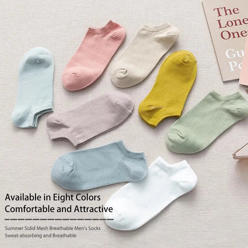 8 Pairs of Spring and Summer Four-season Women's Simple Fashionable and Sweet Morandi Solid Color Low Cut and Comfortable Socks