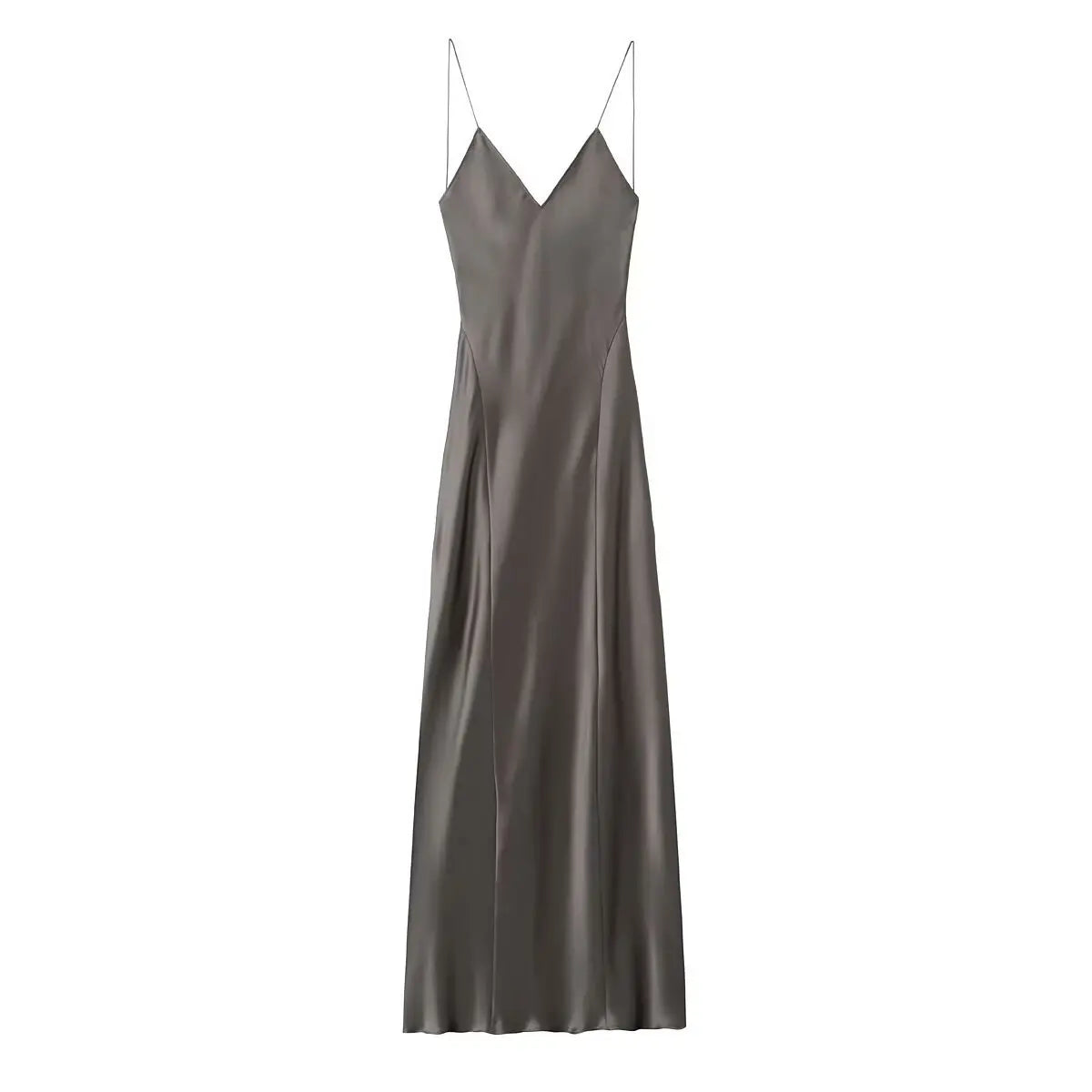 2024 Women's New Chic Fashion Temperament Satin Thin Shoulder Strap Underwear Slim Long Dress Retro Backless Women's Dress Mujer