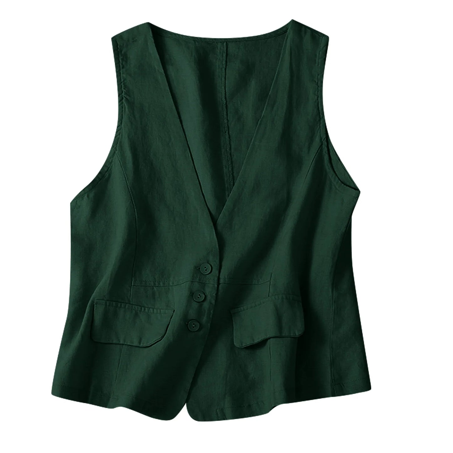 Vintage Vest Summer Top Deep V-Neck Solid Waistcoat Casual Sleeveless Tank Tops Cotton Linen Thin Outerwear Vest Coat Women