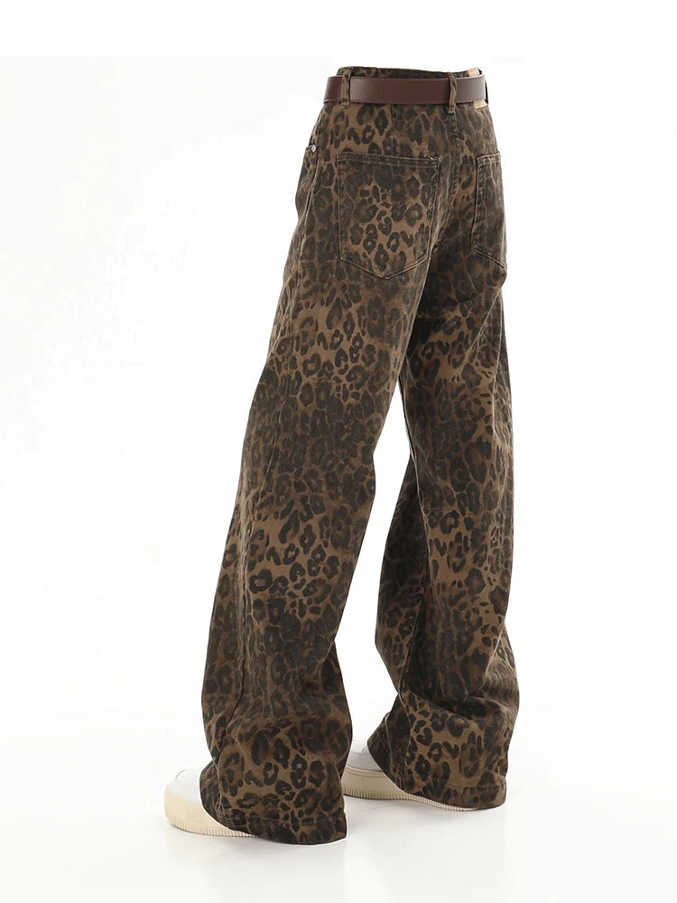 Baggy Leopard Print Y2k Jeans Women 2024 New High Waisted Casual Wide Leg Denim Pants Fashion Streetwear Retro Straight Jeans