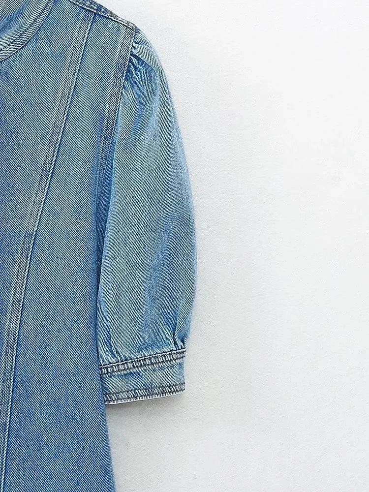 2025 Women Blouse Fashion New Bowtie Neckline Denim Shirt Casual Loose Fitting Long Sleeves Woman Blouses And Shirts Top