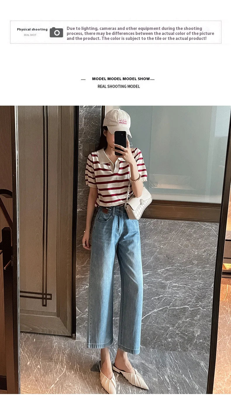 Jeans Female Spring and Summer New High-Waisted Straight Pants Small Wide-Legged Pants Summer Thin Section Nine Pants Casual