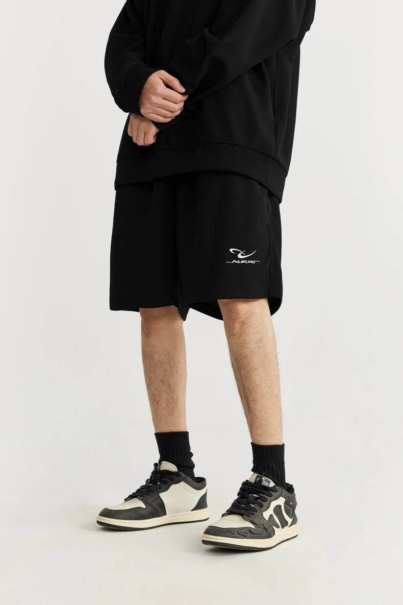 INFLATION Spring Oversized Tracksuit Sportswear Unisex Pique Fabric Embroidery Long Sleeve Tees and Shorts Set