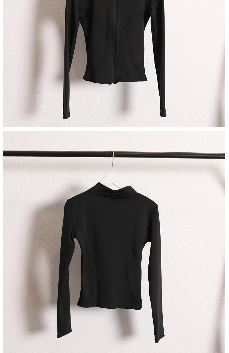 Yoga Jacket Coat Flexible Active Wear Women Zip Up Gym Sports Fitness Casual Jackets with Thumb Holes