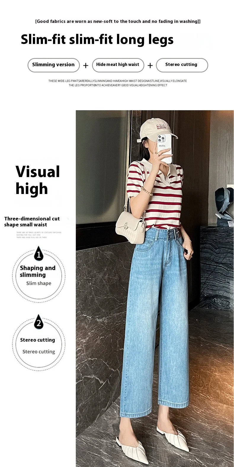 Jeans Female Spring and Summer New High-Waisted Straight Pants Small Wide-Legged Pants Summer Thin Section Nine Pants Casual
